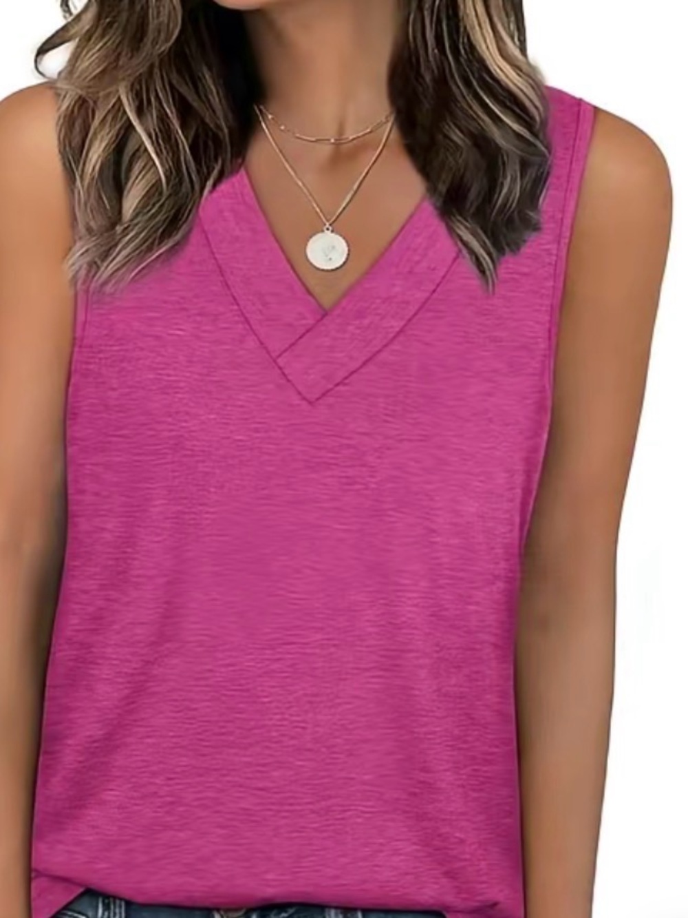 Sleeveless V-Neck Tank Top - Raspberry
